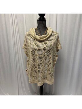 Christopher Banks Poncho Sweater Womens Small Medium Beige Open Knit Cowl Neck